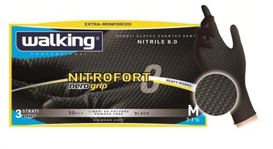 NITROFORT GUANTI NITRILE 3 STATI CON GRIP -8g/m-240mm-50pz-NERI